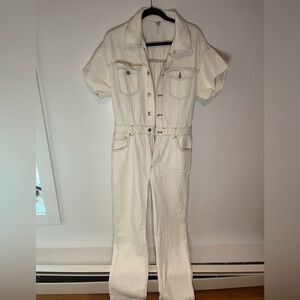 ZARA DENIM JUMPSUIT Turned up short sleeves OYSTER WHITE